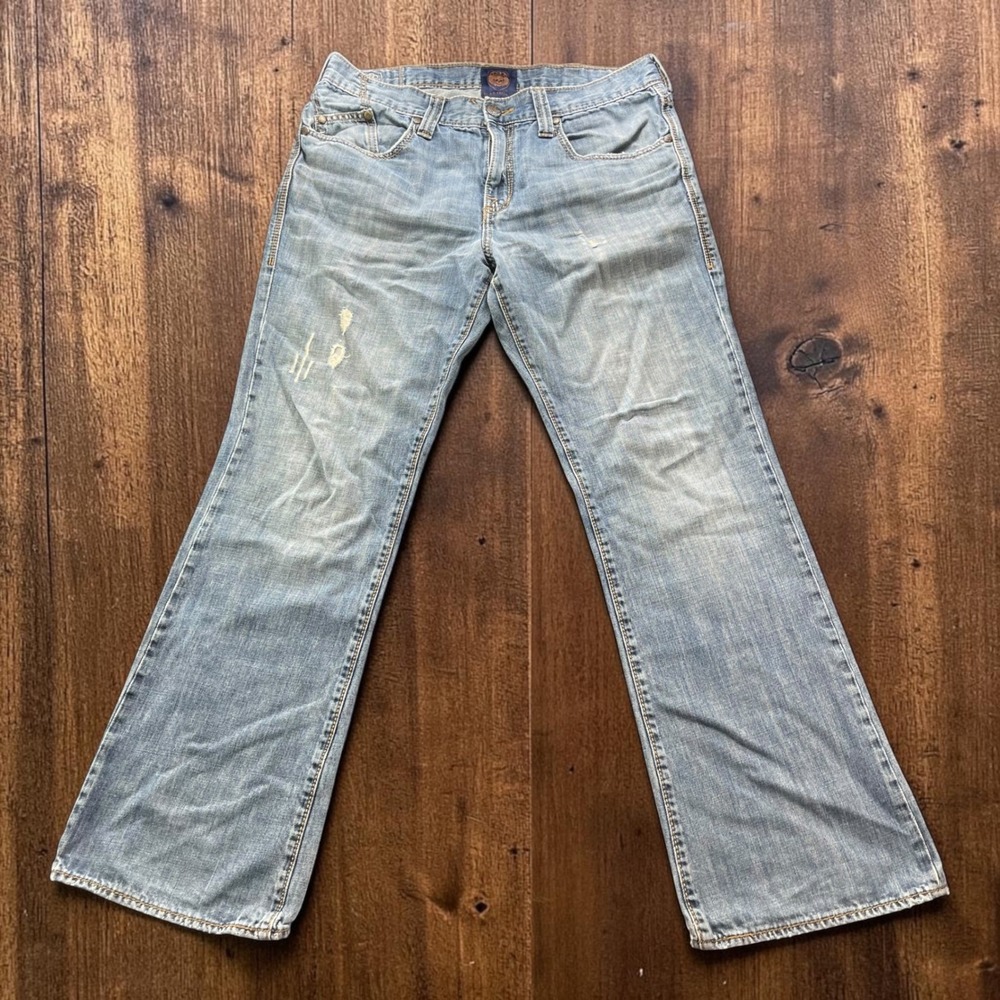 Rock & Republic Henley Bootcut Jeans Mens 36x32 Light Wash Distressed Blue Denim